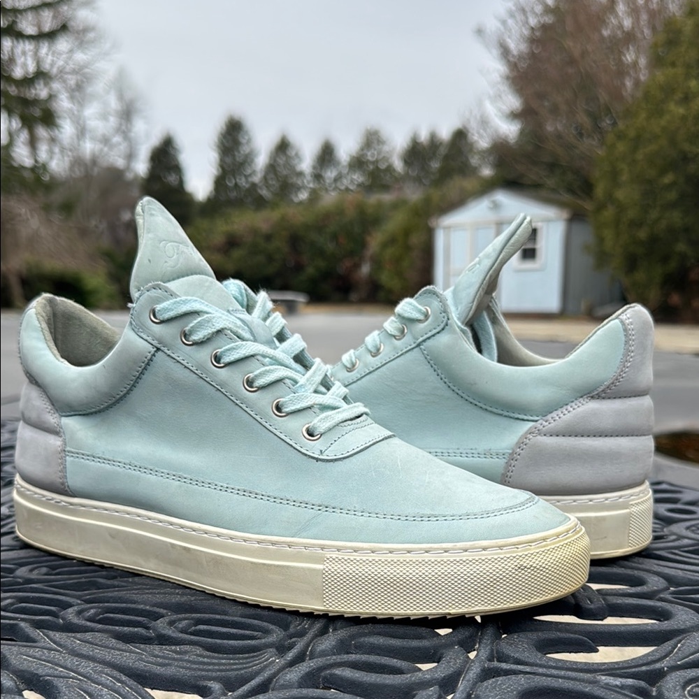 Filling Pieces Blue and White Sneakers with Textured Fabric and Rubber Sole